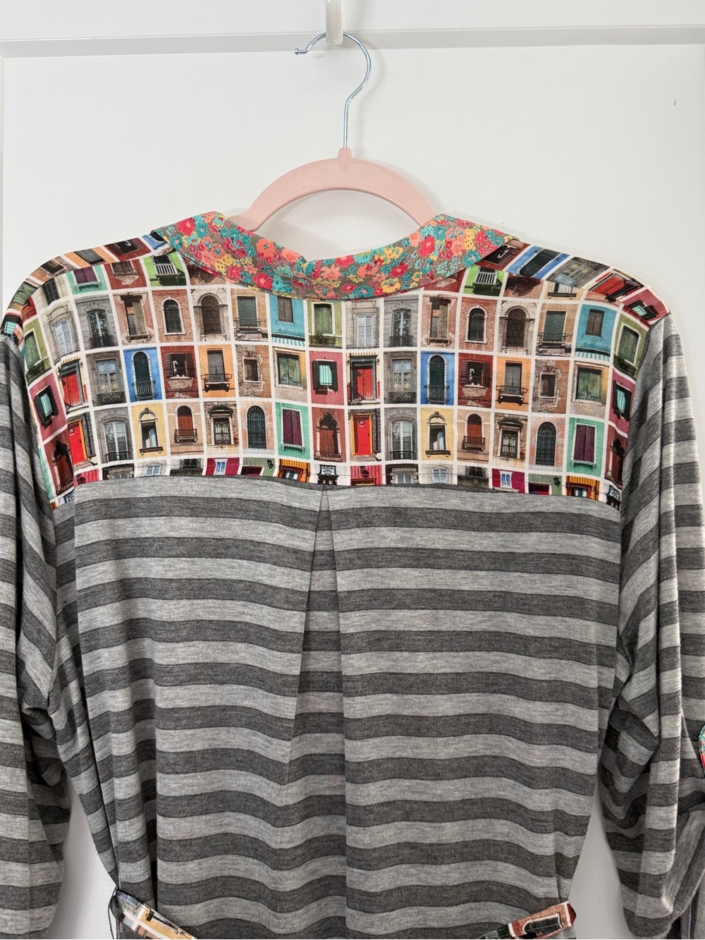 Uncle Frank Ivy Jane Mixed Media Dress Novelty Doors Print Striped Floral Size L - Picture 7 of 11